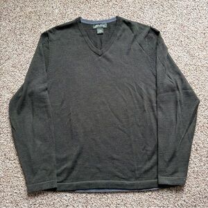 Eddie Bauer 100% Italian Merino Wool Sweater Men’s M Olive Green V-Neck
